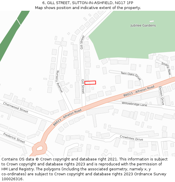 6, GILL STREET, SUTTON-IN-ASHFIELD, NG17 1FP: Location map and indicative extent of plot