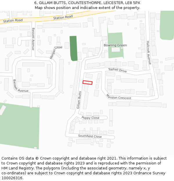 6, GILLAM BUTTS, COUNTESTHORPE, LEICESTER, LE8 5PX: Location map and indicative extent of plot