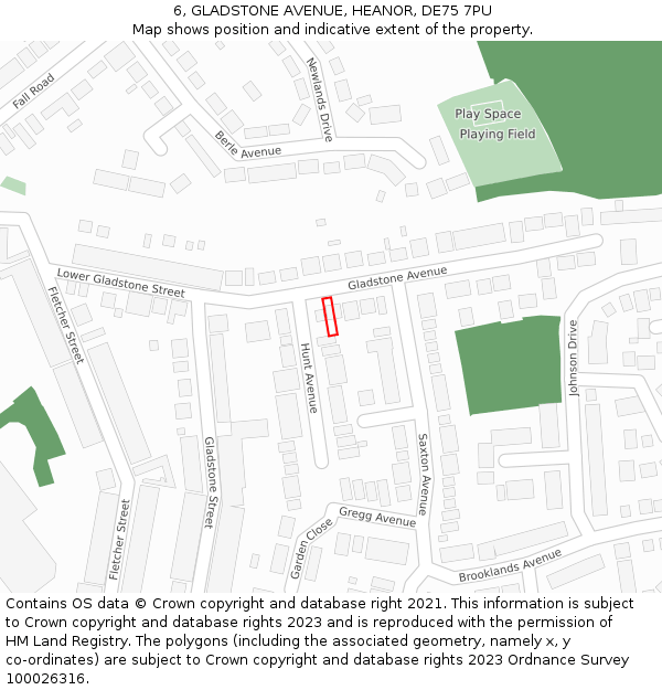 6, GLADSTONE AVENUE, HEANOR, DE75 7PU: Location map and indicative extent of plot