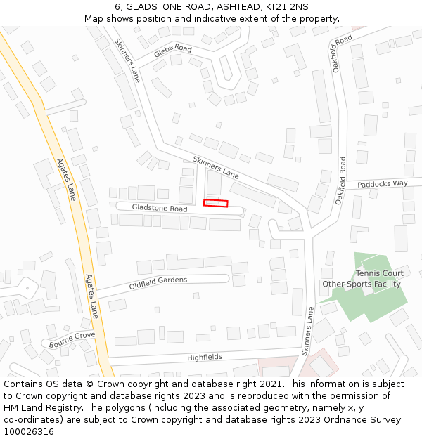 6, GLADSTONE ROAD, ASHTEAD, KT21 2NS: Location map and indicative extent of plot