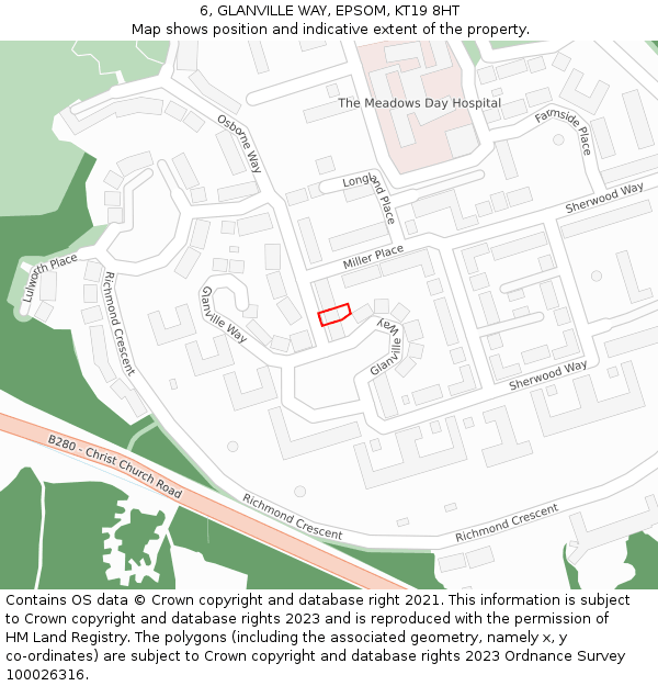 6, GLANVILLE WAY, EPSOM, KT19 8HT: Location map and indicative extent of plot