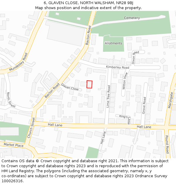 6, GLAVEN CLOSE, NORTH WALSHAM, NR28 9BJ: Location map and indicative extent of plot