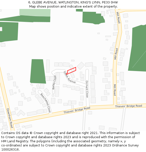 6, GLEBE AVENUE, WATLINGTON, KING'S LYNN, PE33 0HW: Location map and indicative extent of plot