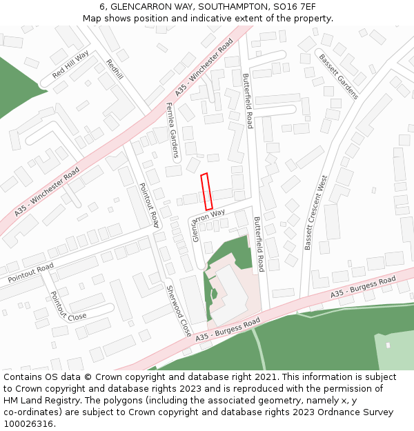 6, GLENCARRON WAY, SOUTHAMPTON, SO16 7EF: Location map and indicative extent of plot