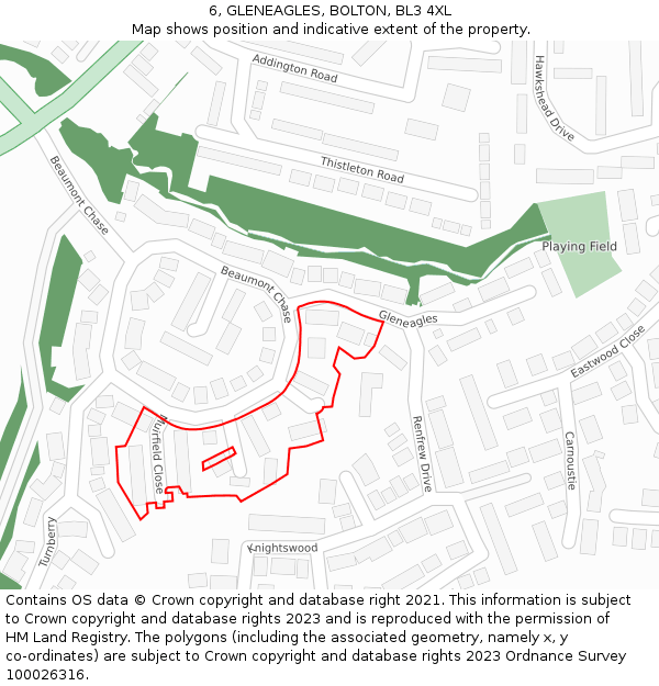 6, GLENEAGLES, BOLTON, BL3 4XL: Location map and indicative extent of plot