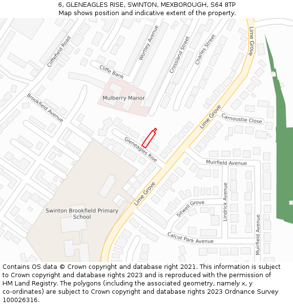 6, GLENEAGLES RISE, SWINTON, MEXBOROUGH, S64 8TP: Location map and indicative extent of plot