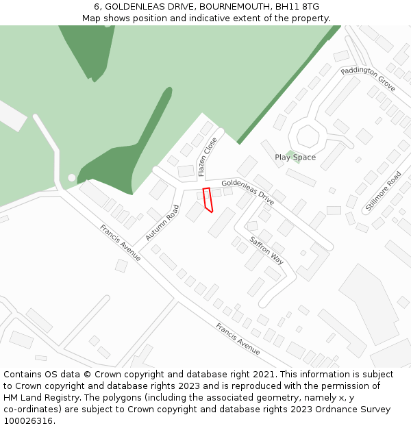 6, GOLDENLEAS DRIVE, BOURNEMOUTH, BH11 8TG: Location map and indicative extent of plot