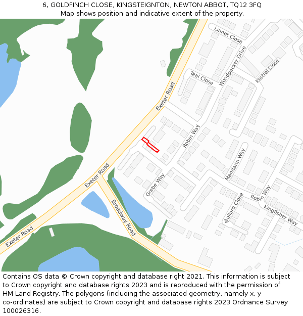 6, GOLDFINCH CLOSE, KINGSTEIGNTON, NEWTON ABBOT, TQ12 3FQ: Location map and indicative extent of plot