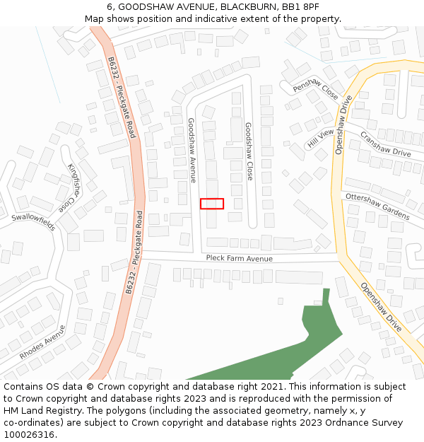 6, GOODSHAW AVENUE, BLACKBURN, BB1 8PF: Location map and indicative extent of plot