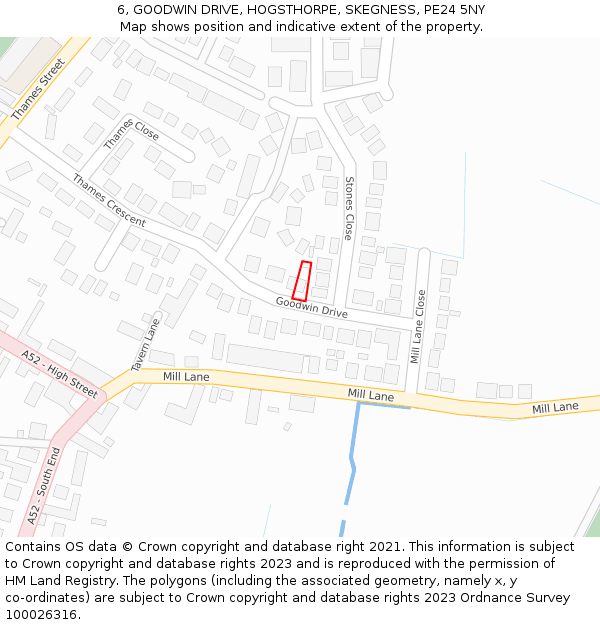 6, GOODWIN DRIVE, HOGSTHORPE, SKEGNESS, PE24 5NY: Location map and indicative extent of plot