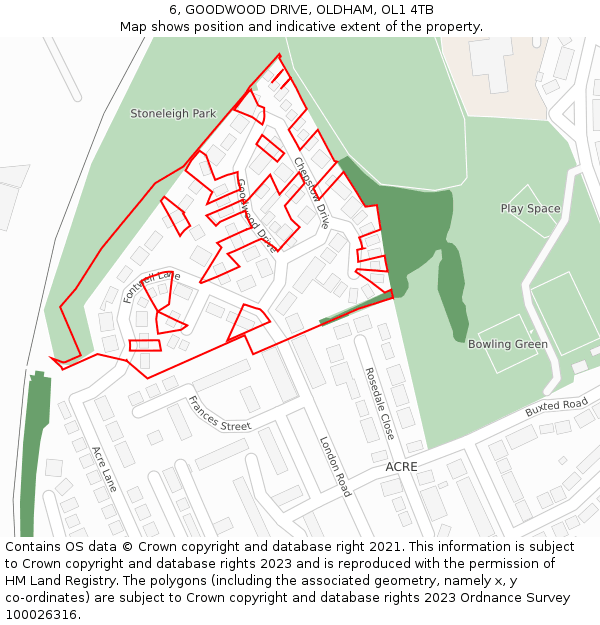 6, GOODWOOD DRIVE, OLDHAM, OL1 4TB: Location map and indicative extent of plot
