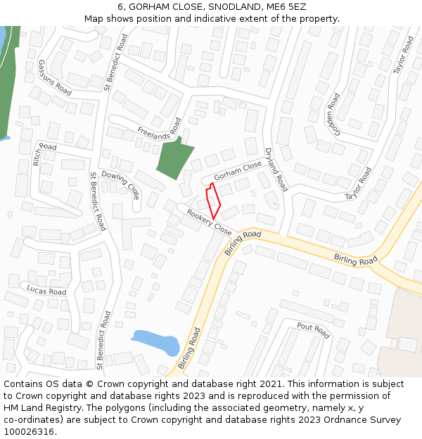6, GORHAM CLOSE, SNODLAND, ME6 5EZ: Location map and indicative extent of plot
