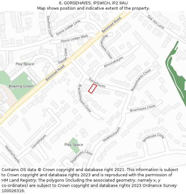 6, GORSEHAYES, IPSWICH, IP2 9AU: Location map and indicative extent of plot