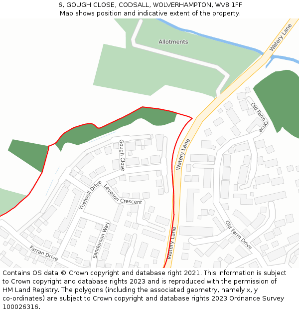 6, GOUGH CLOSE, CODSALL, WOLVERHAMPTON, WV8 1FF: Location map and indicative extent of plot