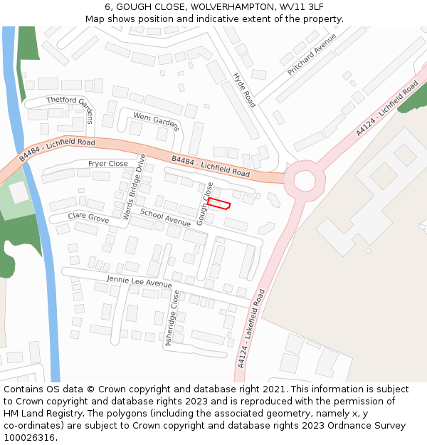 6, GOUGH CLOSE, WOLVERHAMPTON, WV11 3LF: Location map and indicative extent of plot