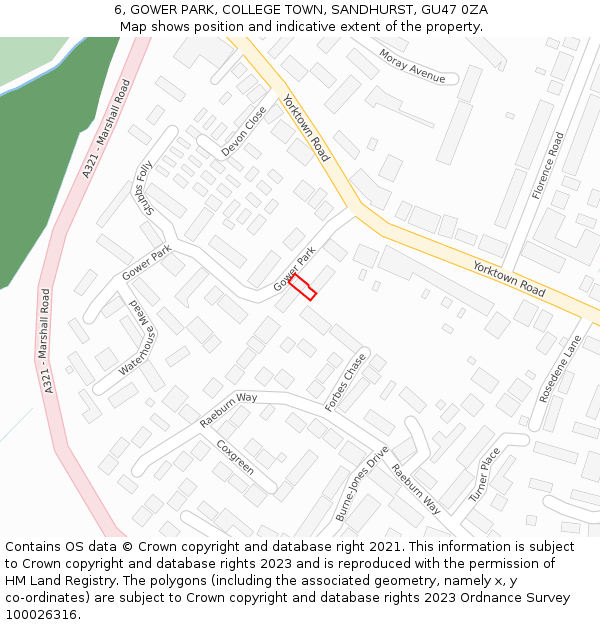 6, GOWER PARK, COLLEGE TOWN, SANDHURST, GU47 0ZA: Location map and indicative extent of plot
