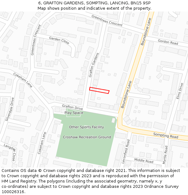 6, GRAFTON GARDENS, SOMPTING, LANCING, BN15 9SP: Location map and indicative extent of plot