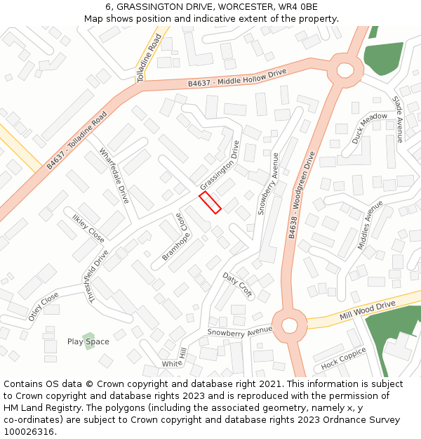 6, GRASSINGTON DRIVE, WORCESTER, WR4 0BE: Location map and indicative extent of plot