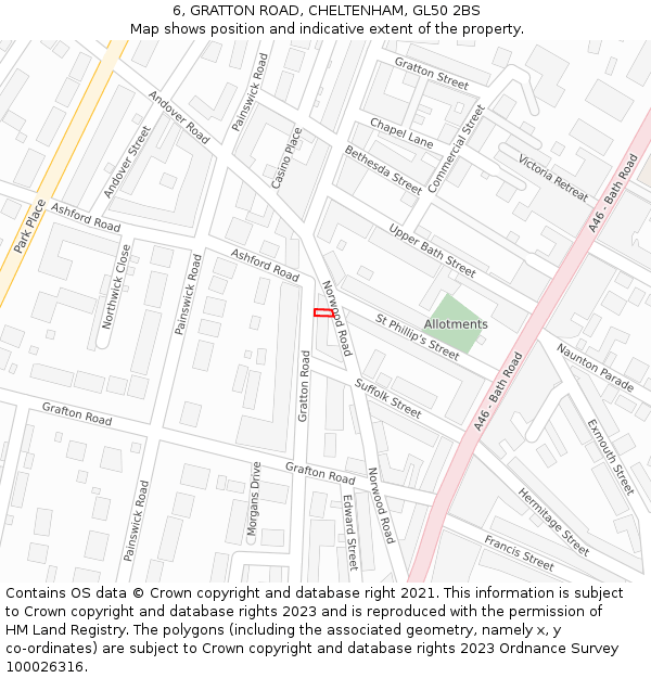 6, GRATTON ROAD, CHELTENHAM, GL50 2BS: Location map and indicative extent of plot