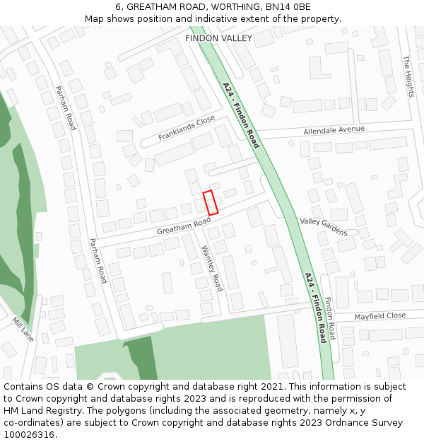 6, GREATHAM ROAD, WORTHING, BN14 0BE: Location map and indicative extent of plot