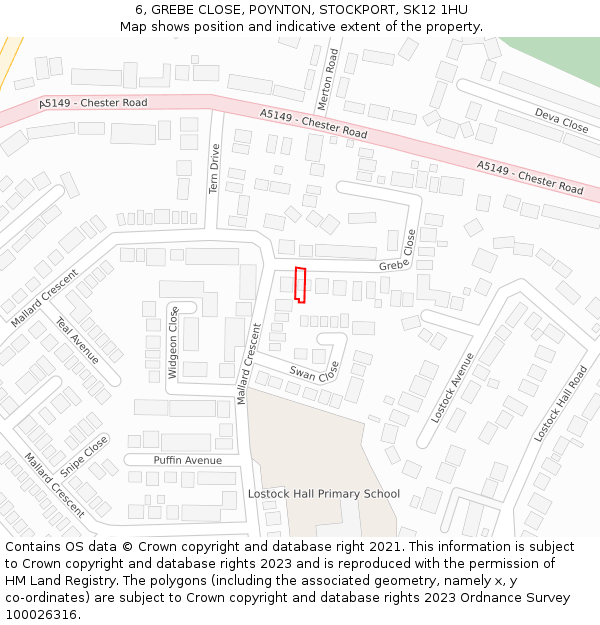 6, GREBE CLOSE, POYNTON, STOCKPORT, SK12 1HU: Location map and indicative extent of plot
