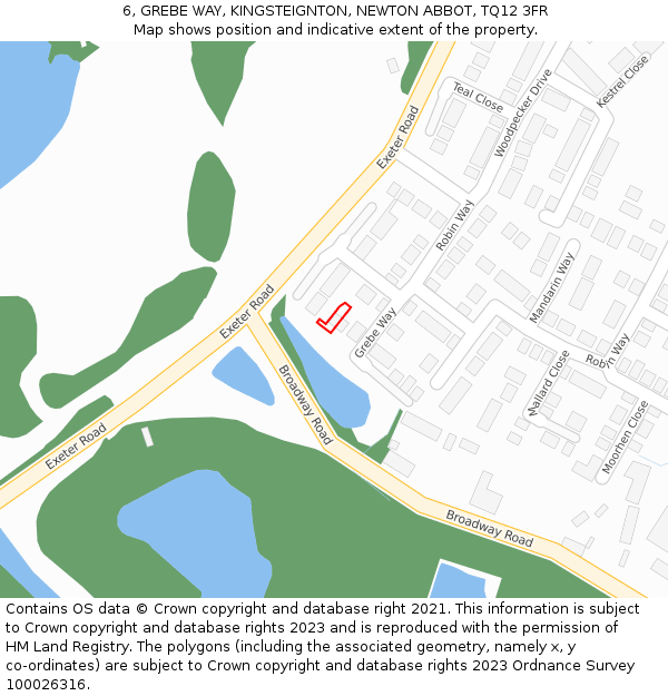 6, GREBE WAY, KINGSTEIGNTON, NEWTON ABBOT, TQ12 3FR: Location map and indicative extent of plot