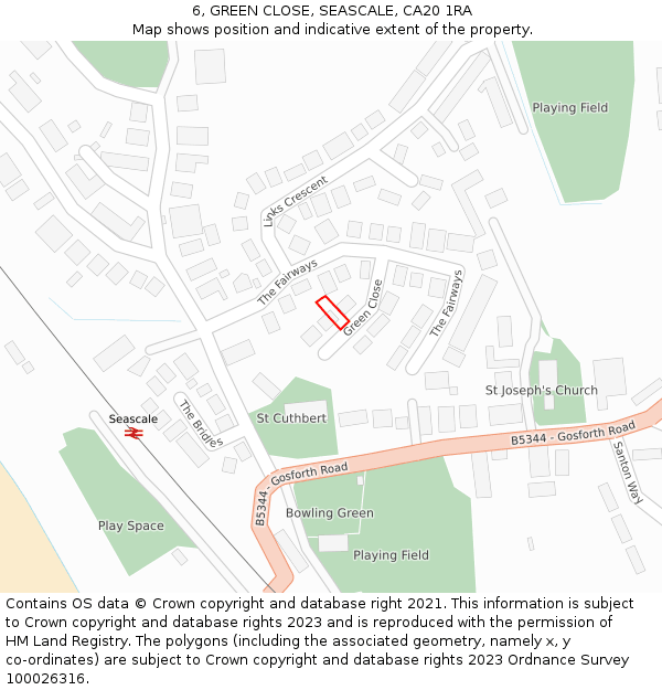 6, GREEN CLOSE, SEASCALE, CA20 1RA: Location map and indicative extent of plot