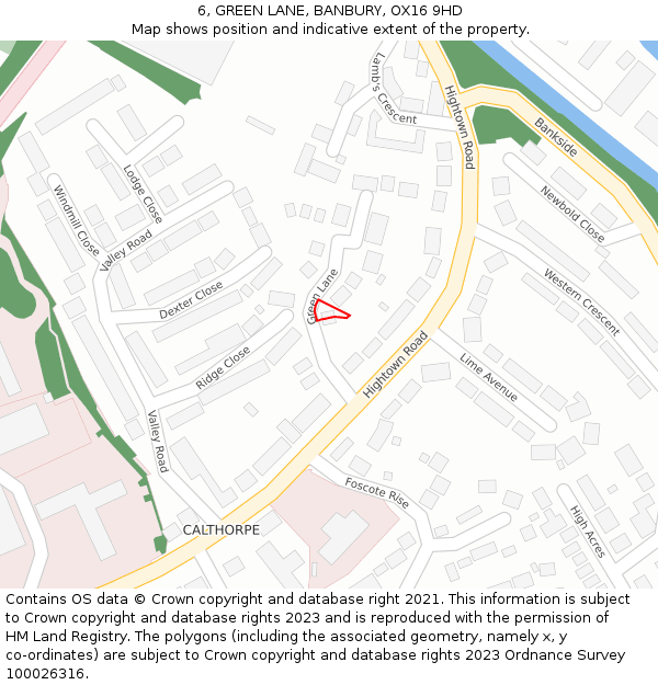 6, GREEN LANE, BANBURY, OX16 9HD: Location map and indicative extent of plot