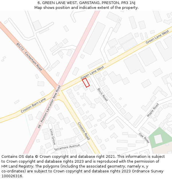 6, GREEN LANE WEST, GARSTANG, PRESTON, PR3 1NJ: Location map and indicative extent of plot