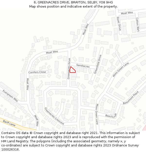 6, GREENACRES DRIVE, BRAYTON, SELBY, YO8 9HG: Location map and indicative extent of plot