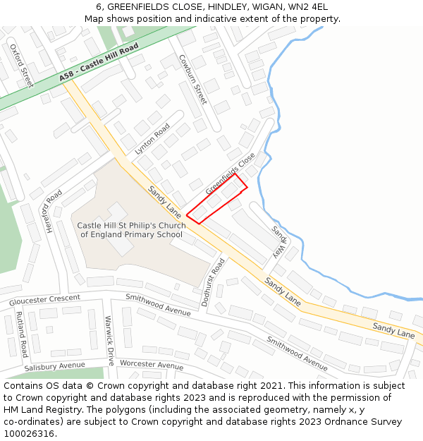 6, GREENFIELDS CLOSE, HINDLEY, WIGAN, WN2 4EL: Location map and indicative extent of plot