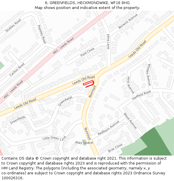 6, GREENFIELDS, HECKMONDWIKE, WF16 9HG: Location map and indicative extent of plot