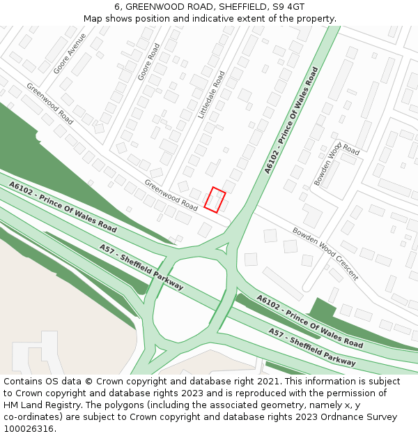 6, GREENWOOD ROAD, SHEFFIELD, S9 4GT: Location map and indicative extent of plot