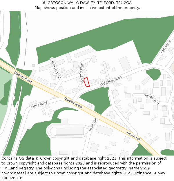 6, GREGSON WALK, DAWLEY, TELFORD, TF4 2GA: Location map and indicative extent of plot