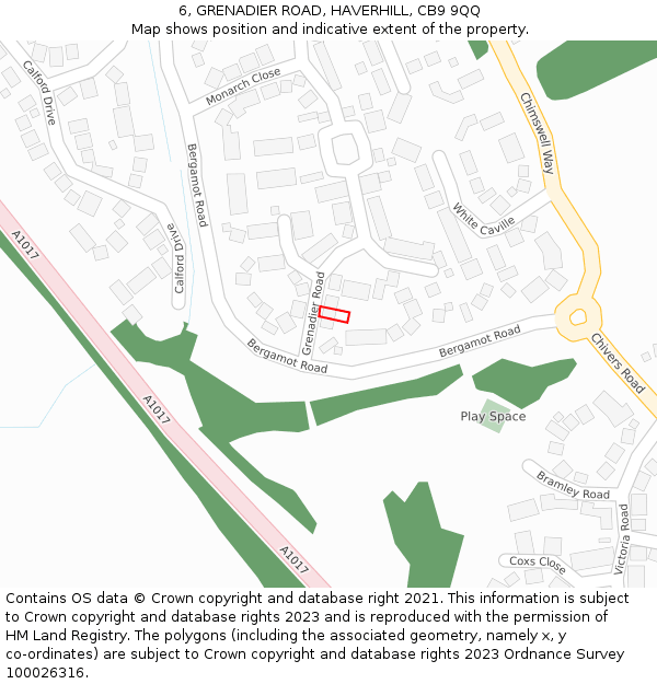 6, GRENADIER ROAD, HAVERHILL, CB9 9QQ: Location map and indicative extent of plot