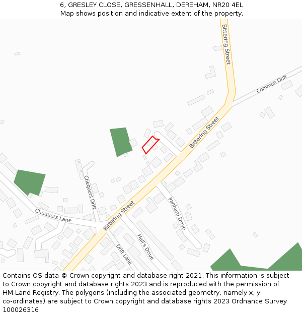 6, GRESLEY CLOSE, GRESSENHALL, DEREHAM, NR20 4EL: Location map and indicative extent of plot