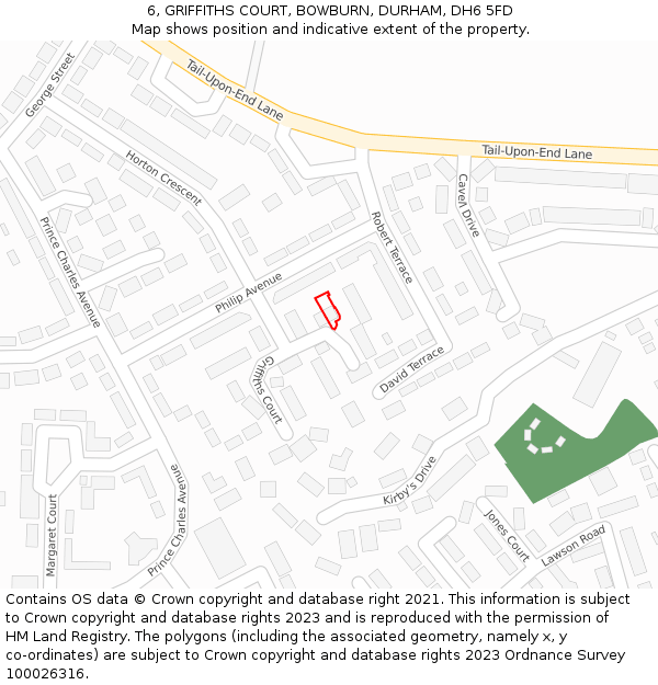 6, GRIFFITHS COURT, BOWBURN, DURHAM, DH6 5FD: Location map and indicative extent of plot