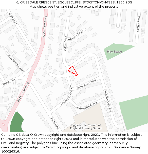 6, GRISEDALE CRESCENT, EGGLESCLIFFE, STOCKTON-ON-TEES, TS16 9DS: Location map and indicative extent of plot