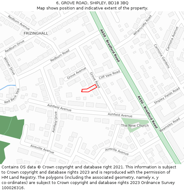 6, GROVE ROAD, SHIPLEY, BD18 3BQ: Location map and indicative extent of plot