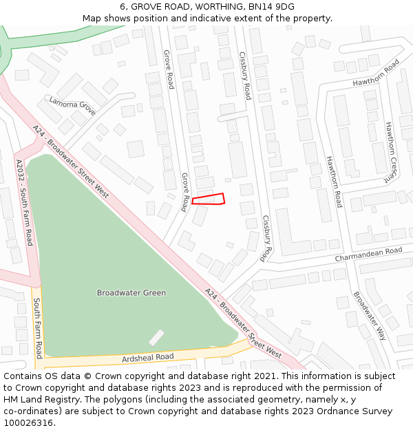 6, GROVE ROAD, WORTHING, BN14 9DG: Location map and indicative extent of plot