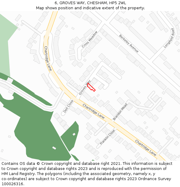 6, GROVES WAY, CHESHAM, HP5 2WL: Location map and indicative extent of plot
