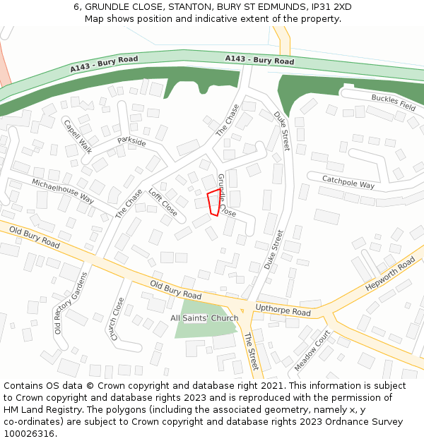 6, GRUNDLE CLOSE, STANTON, BURY ST EDMUNDS, IP31 2XD: Location map and indicative extent of plot