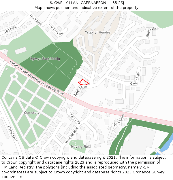 6, GWEL Y LLAN, CAERNARFON, LL55 2SJ: Location map and indicative extent of plot