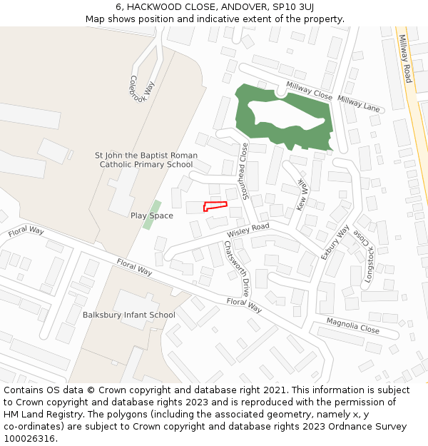 6, HACKWOOD CLOSE, ANDOVER, SP10 3UJ: Location map and indicative extent of plot