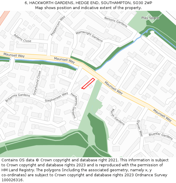 6, HACKWORTH GARDENS, HEDGE END, SOUTHAMPTON, SO30 2WP: Location map and indicative extent of plot