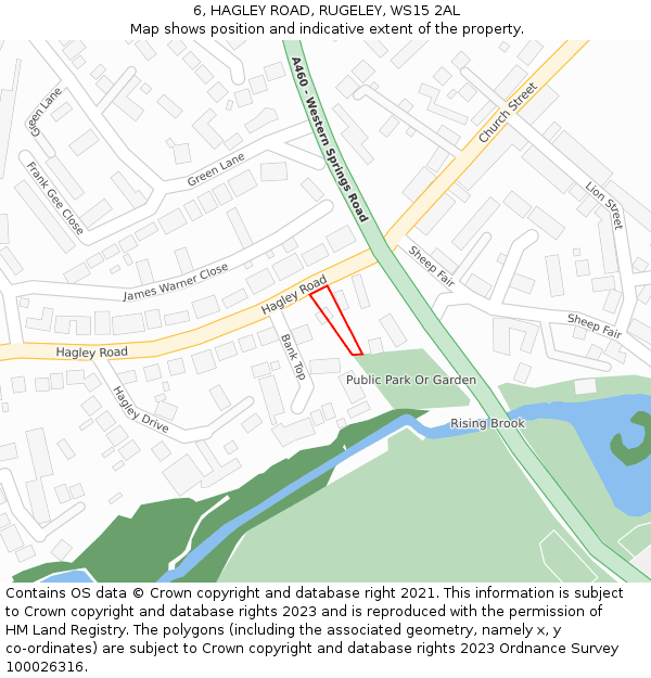 6, HAGLEY ROAD, RUGELEY, WS15 2AL: Location map and indicative extent of plot