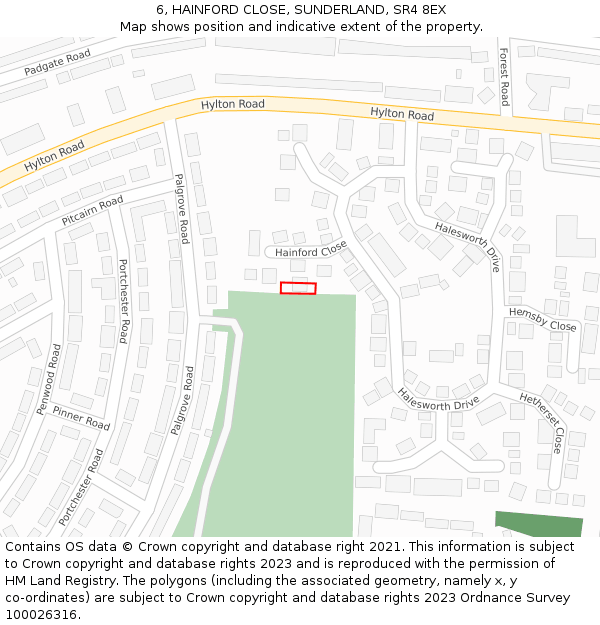 6, HAINFORD CLOSE, SUNDERLAND, SR4 8EX: Location map and indicative extent of plot