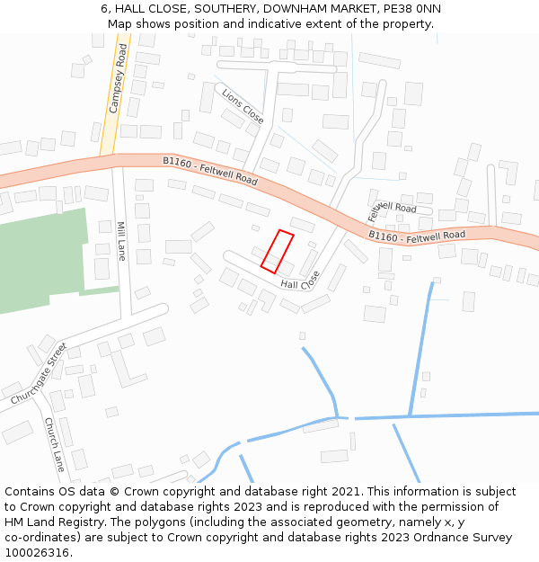 6, HALL CLOSE, SOUTHERY, DOWNHAM MARKET, PE38 0NN: Location map and indicative extent of plot