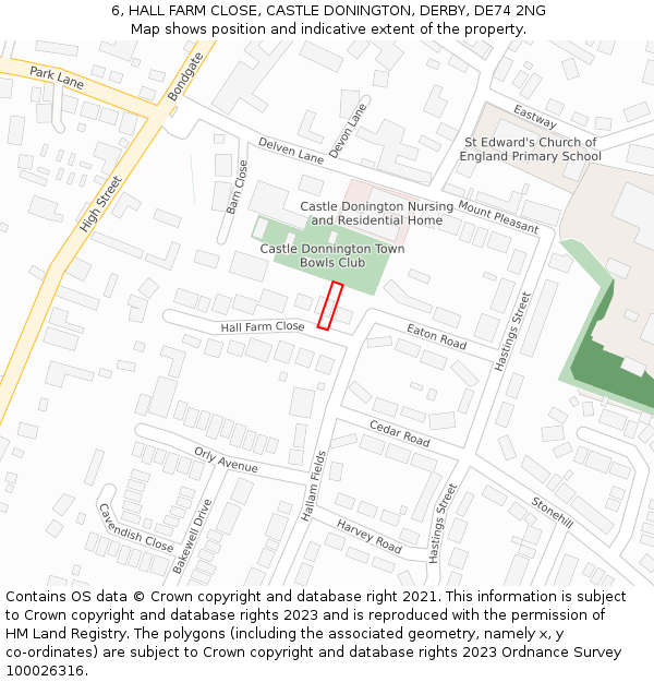 6, HALL FARM CLOSE, CASTLE DONINGTON, DERBY, DE74 2NG: Location map and indicative extent of plot