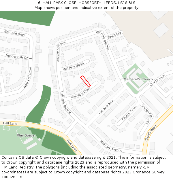 6, HALL PARK CLOSE, HORSFORTH, LEEDS, LS18 5LS: Location map and indicative extent of plot
